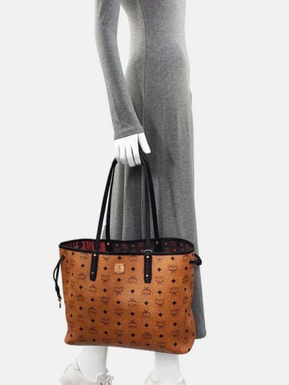 MCM Cognac Visetos Tote with Black Trim and Handles